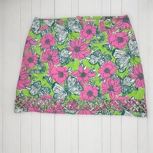 Lilly Pulitzer Roslyn Lattice Skirt  Bloomin Cocoonin Sz 14 Pink Green Butterfly